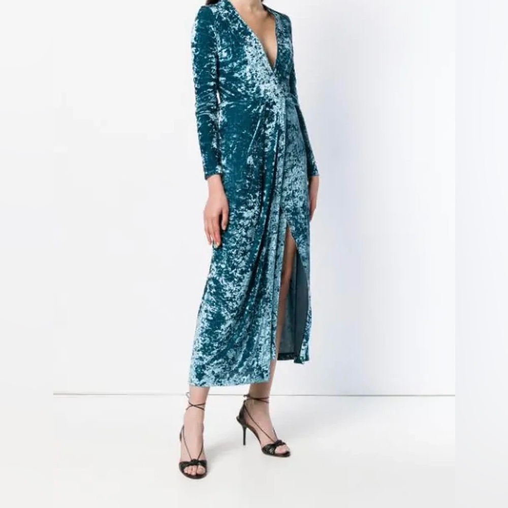 GALVAN LONDON NEW Cloud Hammered Velvet Midi Dress In Sky Blue Size US 4